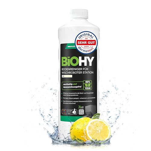 BiOHY Bodenreiniger für Wischroboter Station mit Frischeduft (1l Flasche) | Reinigungsmittel Konzentrat für alle Wisch & Saugroboter mit Nass-Funktion | Schaumarm & Streifenfrei | Für alle Böden