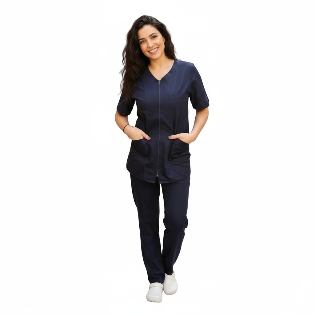 Divisa da lavoro donna,completa,sanitaria,infermiera,oss,ospedaliera,con zip,vari colori