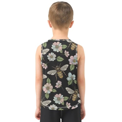J JOYSAY Vintage Bee Flower Black Boys Tank Top Sleeveless Muscle Shirts Quick Dry Sport Workout Active Kids T-Shirts 3-15T3