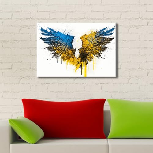 Tableau déco ailes d'ange bleu et or prêt à accrocher - 5