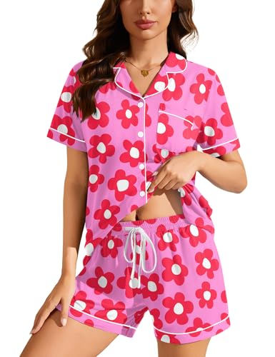 Image of SWOMOG Womens Button Down Pajamas Set Short Sleeve Sleepwear Bride Soft Pj Lounge Sets XS-3XL