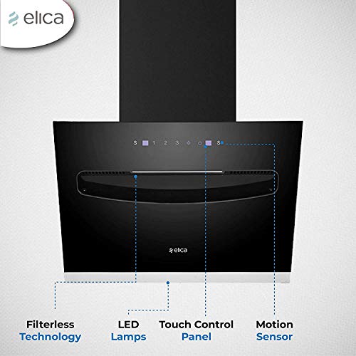 Image of Elica 90cm 1200 m3 /hr Filterless Autoclean Kitchen Chimney with 15 Years Motor & 5 Years Comprehensive Warranty | EFL-S907 HAC LTW VMS | Touch + Motion Sensor Control | Black