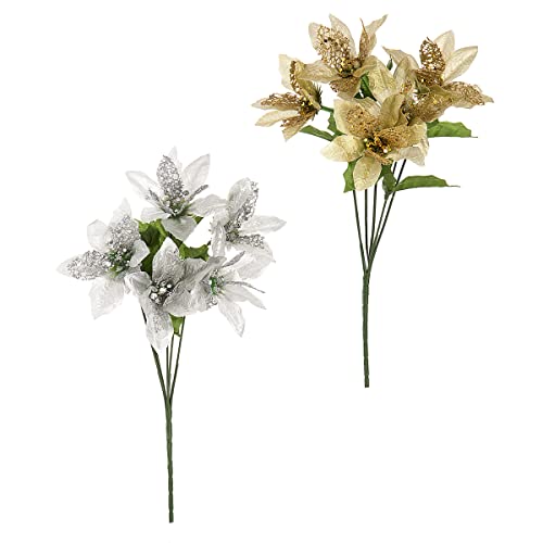 Darice Christmas Poinsettia Bush: Metallic, 16 inches, 2 Assorted Colors