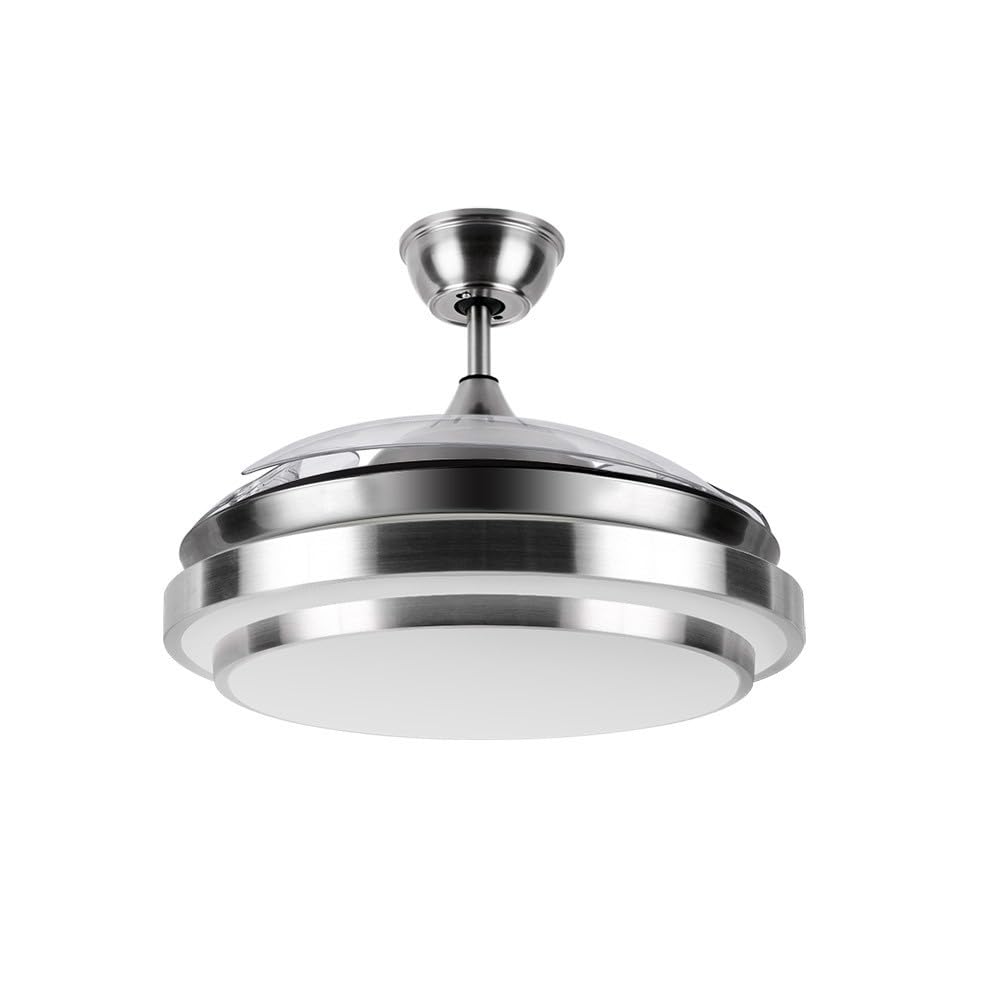 Ventilador con plafon led modelo IBE motor DC niquel FABRILAMP