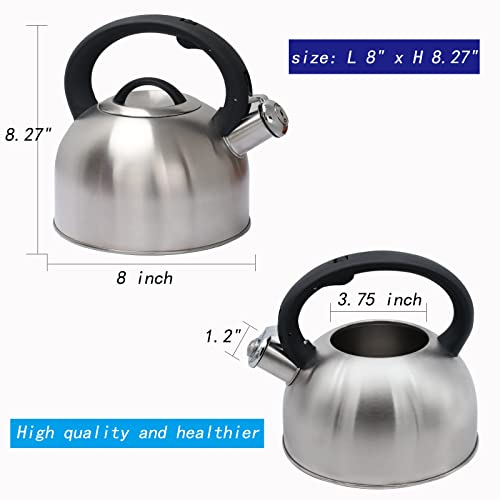 Starbbq 2.64 Quart Whistling Tea Kettle For Stove Top , Stainless Steel Teapot For Stove Top With Brushed Black Handle And One-Touch Open And Close Button #TOP2