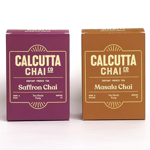 Image of Calcutta Chai Co - Masala Chai | Saffron Chai | Instant Tea Premixes | 30 Sachets | 420g | Pack of 2 | Made With Assam Tea | Added Natural Spices | Low Sugar