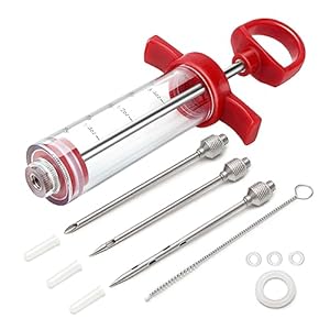 Meat Injector, TGE-V 1-oz Plastic BBQ Marinade Injector Kit, Turkey Injector Syringe (1 Stainless Steel Meat Needle +3 Replacement O Rings + 1 Cleaning Brush) for Turkey Smoked BBQ Grill