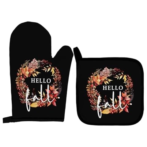 Qeheb Hello Fall Oven Mitts and Pot Holders Cover