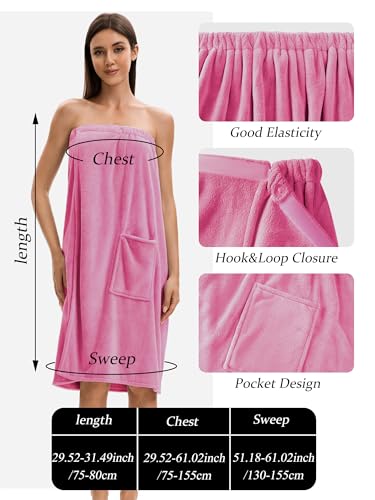 Image of Towel Wrap For Women After Shower,Plush Bath Robe Female,Sauna Spa Wrap Around Towels With Pockets