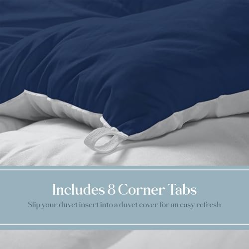 Image of ROYALE LINENS Reversible Comforter - Queen Size Duvet Insert - All Season Soft Quilted Comforters with 8 Corner Tabs - Down Alternative Bedding Comforter - Duvet Insert (Navy /Silver, Queen 88 inchx88 inch)