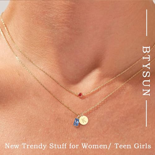 Initial Birthstone Necklace for Women, Dainty Gold Necklace for Women with Initial Birthday Gifts for Her Teen Trendy Stuff Letter A-Z Pendant Mothers Day Necklaces Gifts for Mom Daughter Sister Christmas Jewelry