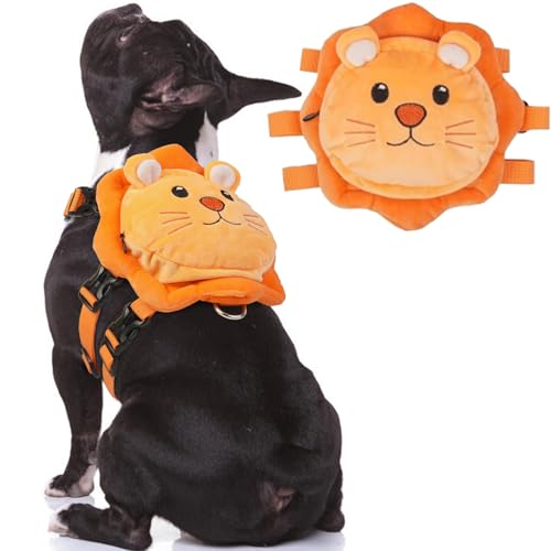 ROZKITCH Dog Backpack Harness, Soft and Adjustable Pet Saddle No Pull Bag with D-Ring for Small Medium Dogs, Cute Lion Design for Outdoor Travel, Walking, and Hiking Animal Self Carrier Bag M