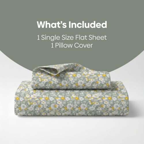 Image of Haus & Kinder Single Bedsheet for Single Bed with Pillow Cover Pure Cotton 186 TC | Soft & Silk Bedsheet for Single Bed |58 x 98 Inches - Verdant Whispers of Giverny