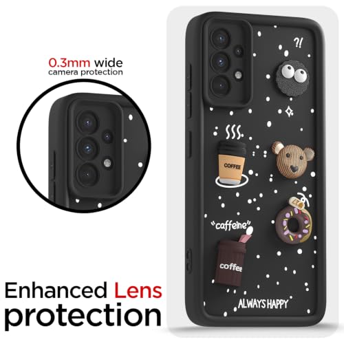 Image of Pikkme Back Cover for Samsung Galaxy A33 5G | 3D Bear Silicone Cute & Fun Coffee Cartoon | Full Body Protection Bumper Case (Black)