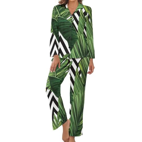 Pyjama grande taille femme avec pantalon à motif palmier tropical