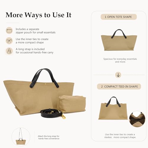 Image of M-ioi-M 2Pcs Set, Large /XL Tote Bag with Pouch for Women, Canvas or Genuine Leather Crossbody Shoulder Bag, Top Handle Purse