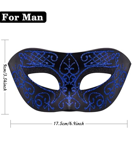 SIQUK Couple Masquerade Masks with Holding Stick Venetian Party Mask Halloween Costume Carnival Mask for Couples Women and Men Phoenix Tail Black and Blue - Image 2