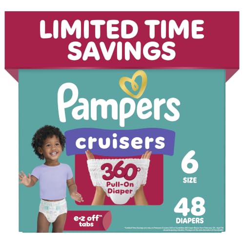 Image of Pampers Diapers - Cruisers 360 - Size 6, 48 Count, Babyproof up to 100% Leakproof Pull-On Diaper