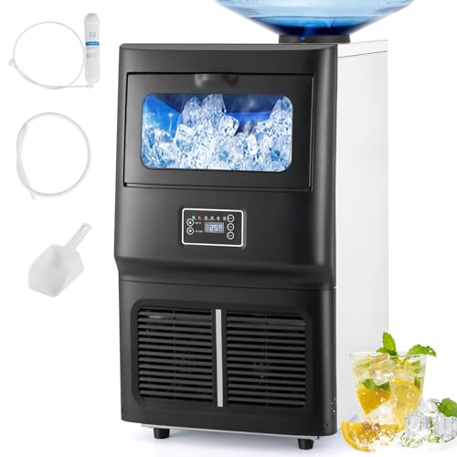 YOMYM Máquina de Hielo Comercial, Fabricación de Hielo Las 24 Horas 23~25Kg, Fabricación de Hielo Automática de Acero Inoxidable, Adecuada para Bares y Restaurantes Domésticos