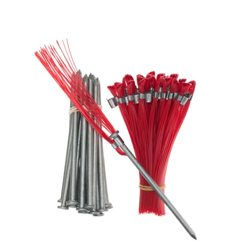 Trail Chasers Heavy Duty Ground Markers Red 6 Inch Whiskers with Steel Stakes (Pack of 25) Survey Stakes, Construction Markers, Property Line Markers, Trail Markers