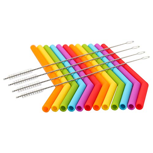 Reusable Silicone Straws For Toddlers & Kids - 12 Pcs Flexible Short Drink 6.7" Straws For 6-12 Oz Yeti/Rtic/Ozark Tumblers & 4 Cleaning Brushes - Bpa Free, Eco-Friendly,No Rubber Tast #TOP2
