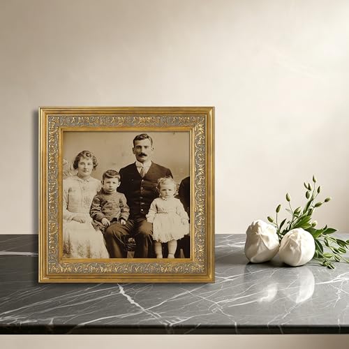 Image of VIOLABBEY 8x8 Picture Frames Gold, Vintage Square Frame Ornate without Mat | Antique Photo Frame, Wall Hanging or Tabletop Display, HD Plexiglass, Wall Decor