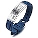 MeMeDIY Pulsera con Nombre Personalizado Grabado para Hombres Mujeres Niños Niñas Caucho Silicona Deporte Etiqueta de Identificación de Muñeca de Ajustable (Azul Color, Plata Tono Etiqueta)