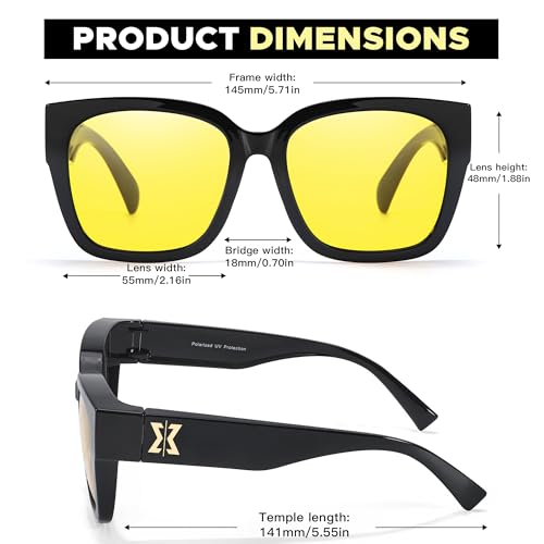 LVIOE Night Vision Driving Glasses Fit Over Prescription Glasses, Wrap Around Nighttime Anti Glare Polarized N42033