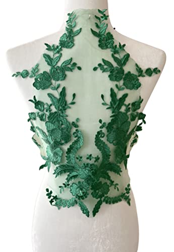 Pepperlonely 1Pc Lace Flower Sew On Embroidered Lace Applique Wedding Dress Bride's Gown Headdress Adornment Diy Patch Clothing Accessories, 12.5 X 17 Inches, Green #TOP3