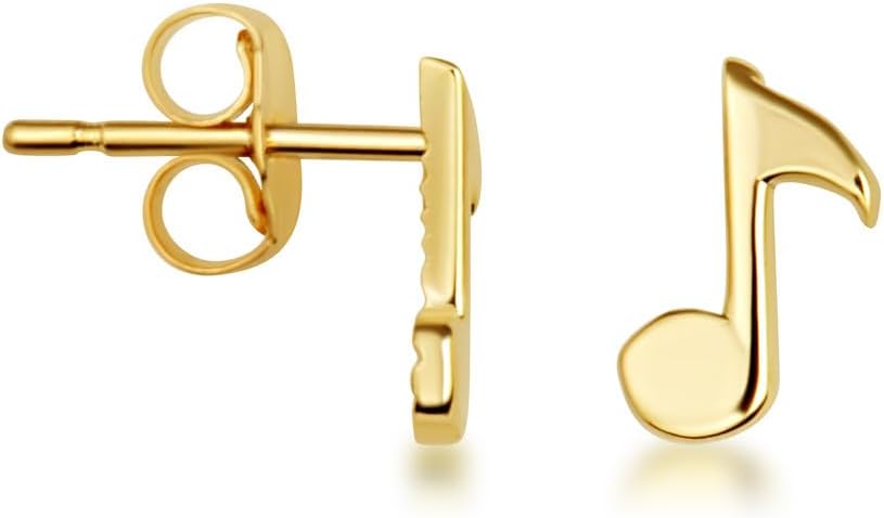 Exquisite 10K or 14K Yellow Gold Eighth Music Note Stud Earrings for Women