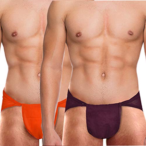BhondubagusMen Cotton Gym Langot for Gym, Khusti and Physical Activities Magenta Orange Pack of 2