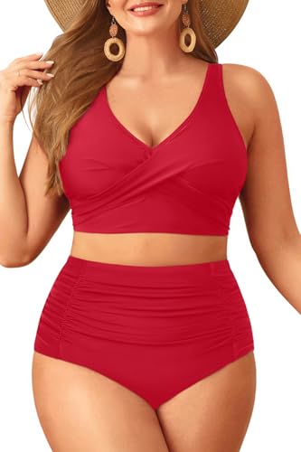 Aqua Eve Women Plus Size Two Piece Swimsuit High Waisted Bikini Set Tummy Control Bathing Suit