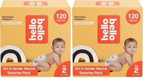 Image of Hello Bello Diapers, Size 2 (10-16 lbs) Surprise Pack for Girls - 120 Count of Premium Disposable Baby Diapers, Hypoallergenic with Soft, Cloth-Like Feel - Assorted Girl & Gender Neutral Patterns