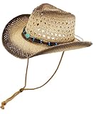 Melesh Straw Sun Cowboy Hat for Women and Men, Breathable Concert Rodeo Western Cowgirl Hat, Classic Cattleman Style (Beige-Paint)