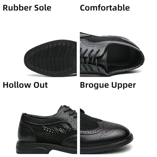 Mens Hollowed Leather Lace Up Brogue Dress Oxford Shoes Summer Casual Lightweight Wingtip Derby Shoes for Formal Business Dress Wedding2