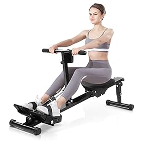 Ausla Roeitoestel, fitness, inklapbaar, voor thuis, roeitoestel met instelbare weerstand met digitaal display, 129,5 x 21 x 65 cm
