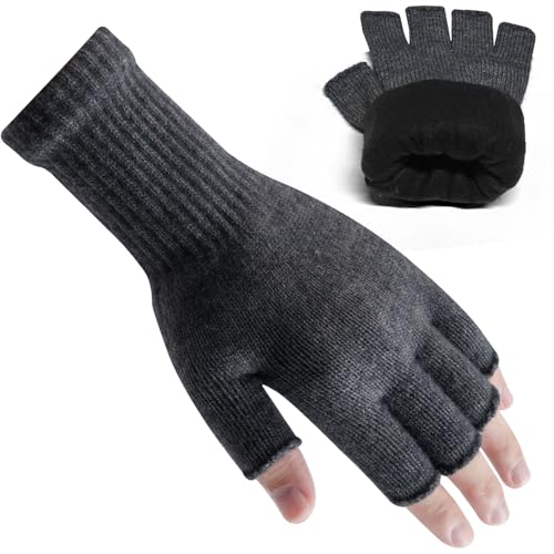 Rahhint Alpaca Wool Fingerless Gloves for Men Women Double-Layer Fleece Lined Winter Liner Warm Windproof Knitted