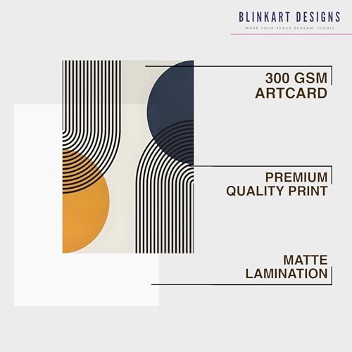 Image of BLINKART Vintage Bauhaus Retro Geometric Aesthetic Poster Gallery | Colorful Wrap Framed For Home Office Studio Living Room Modern Art Studio Decoration Abstract Shapes | (d80) | 13x10 Inch