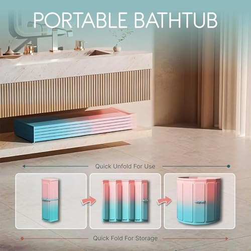 Image of Lexara Portable Folding Bathtub for Bathroom - Large Freestanding Soaking Tub with Thick Insulated, Ice & Hot Spa Tub, Collapsible Cold Plunge Therapy, Muscle Recovery Tub (Bucket Rainbow Bath)