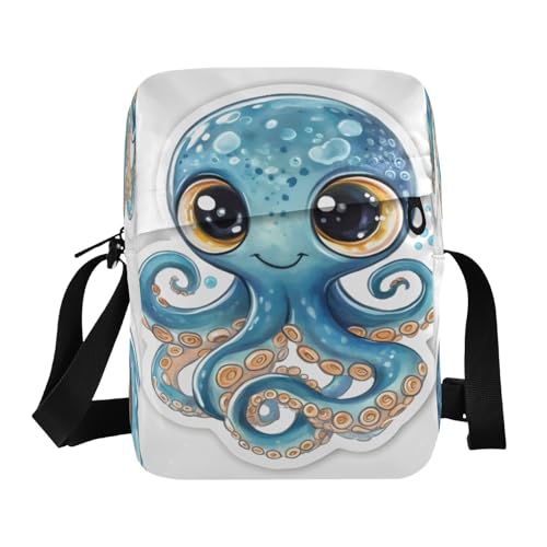 Crossbody Bag Cute Blue Octopus Messenger Bag for Women Men Purse Shoulder Bag Satchel Bag with Adjustable Strap 214B9255