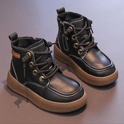 Toddler Kids Leather Lace Up Thick Flat Bottom Ankle Boots Sneakers Waterproof Non-Slip Soft Sole Platform Shoes2