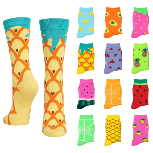Image of Tipi Toe Women's Fun Patterned Dress Socks, 12-Pack Lightweight Colorful Crew Socks, Casual Novelty Assorted Designs