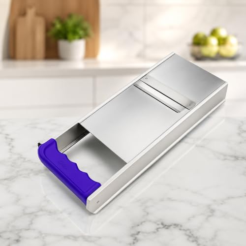 Image of Stainless Steel Vegetable Slicer with Handle | Heavy-Duty Manual Slicer for Potato, Onion, Chips & Salad Cutting | Durable Kitchen Mandoline Slicer with Sharp Blades