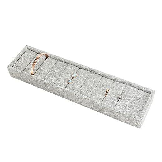 PandaHall - Expositor para pulseras de 10 ranuras, anillo gris claro gemelo organizador revestido de terciopelo para joyería Rectángulo porta pulseras para cajonera Home Storage Mostrar