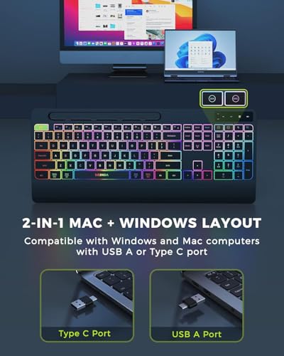 Combo de teclado y ratón inalámbricos con iluminación de colores para PC 4