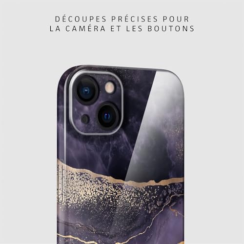 Coque rigide iPhone 15 marbre violet doré paillettes premium - 7