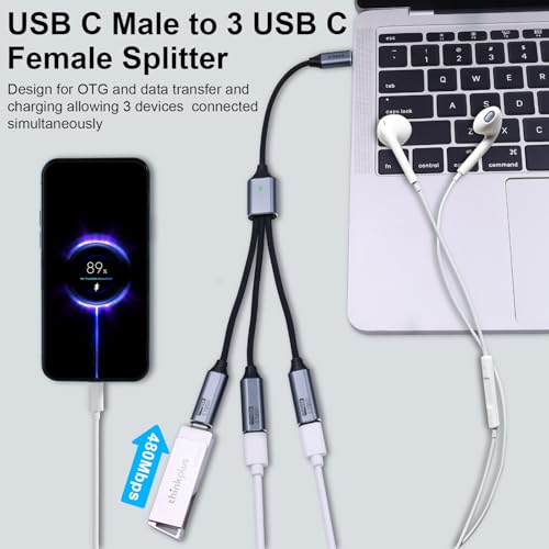 Répartiteur USB C 1 entrée 3 sorties multiprise hub type C câble de charge pour smartphone et PC - 2