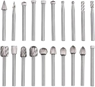 HPMAISON 20pcs Head Tungsten Carbide HSS Rotary Burr Set, Wood Carving Drill Bits Set with 3mm Shank Cutter Compatible for Dremel Rotary Tools DIY Woodworking, Carving, Engraving, Drilling