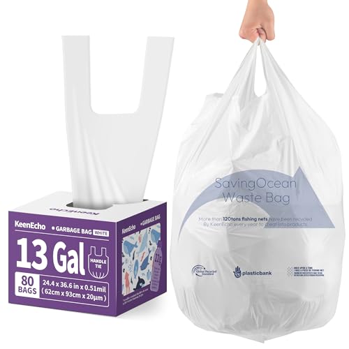 Small Trash Bags with Handles 13 Gallon 80 Count White
