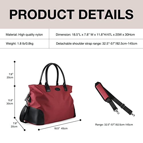ECOSUSI Duffle Bag Weekender Bag Nylon Overnight Bag Travel Tote Carry On Bag with Trolley Sleeve for Travel, Sports, Red